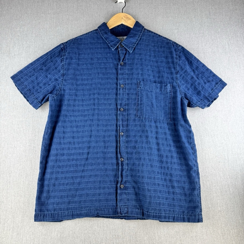 Sun + Stone Shirt Mens XL Blue Short Sleeve Button Up Cotton Casual